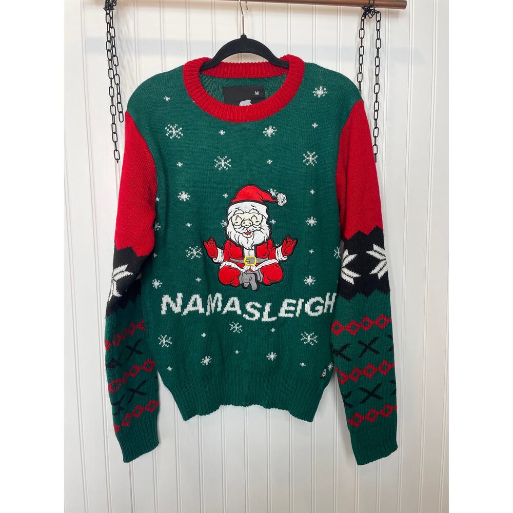 American Stitch Mens Christmas Santa Sweater Red Green Crewneck Holiday Size M